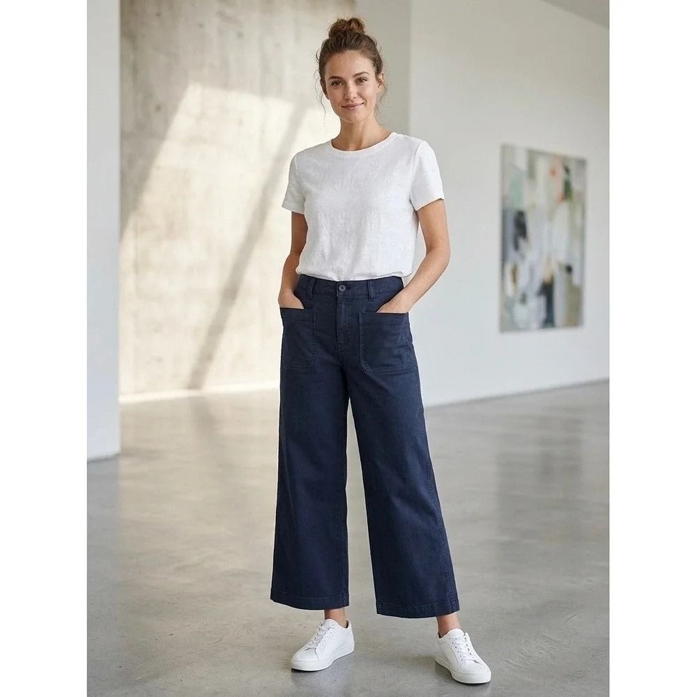 Madewell Emmett Wide Leg Utility Pants Navy Blue Patch Pocket Cropped Size 32